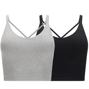 Lemon Women’s Black & gray Ribbed Yoga Bra: 2 Pack